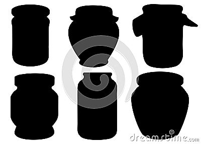 Glass jars are large and small, wide and narrow in the set. Vector Illustration